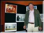 Head of the panel of judges Ray Killen in front of the Mound & Mt Kosciuszko Photographic Exhibition.