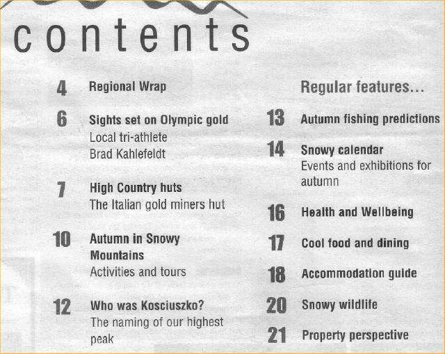 Snowy Times - Contents.